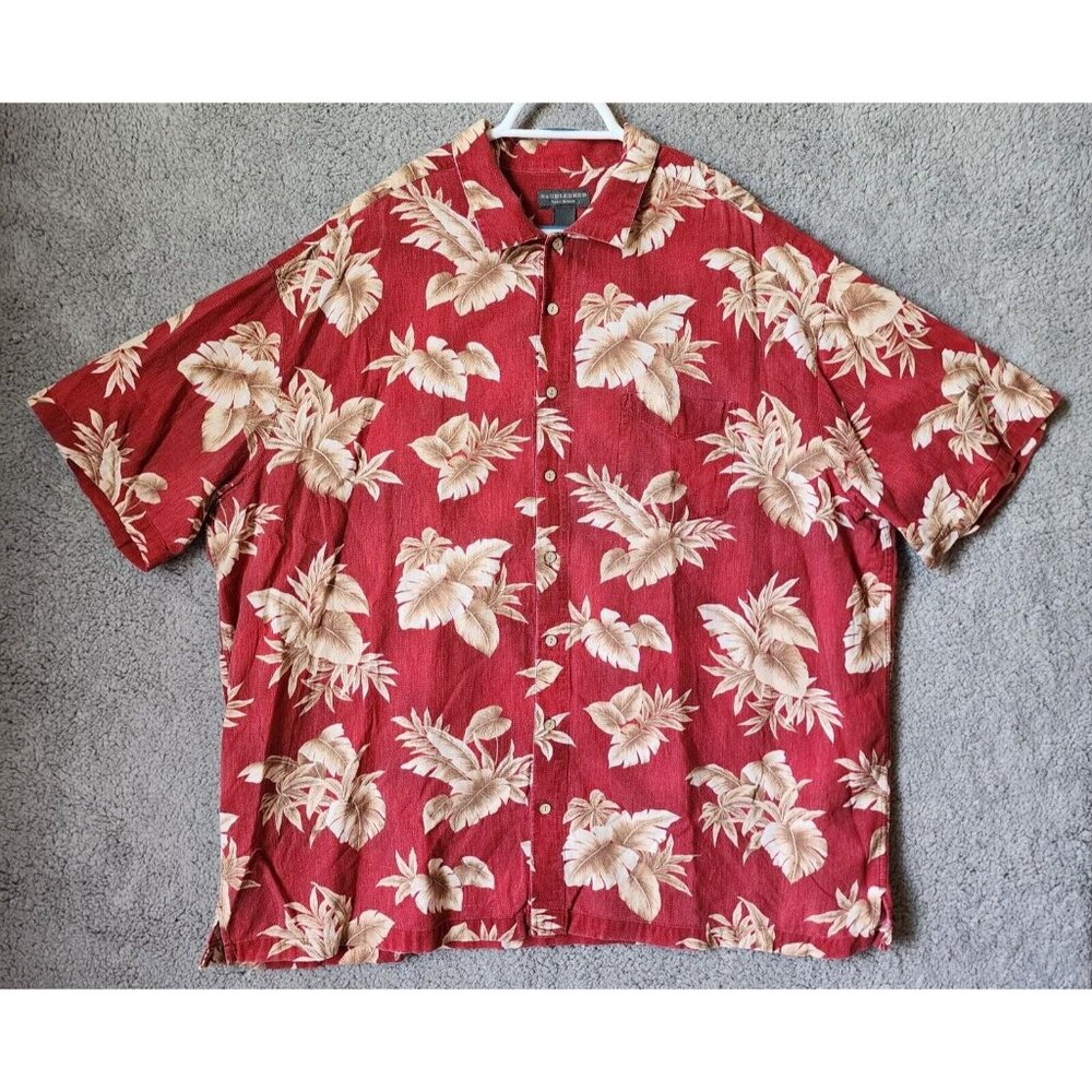 Saddlebred Red Floral Hawaiian Button Up Shirt Short Sleeve Shirt Size 3XLT